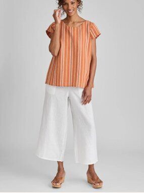 Flax Size Medium 100% Linen Wide-Leg Flood Pants in White